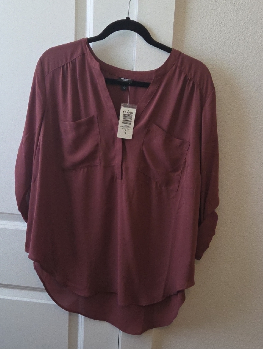 torrid Mauve Split V-Neck Blouse with Patch Pockets